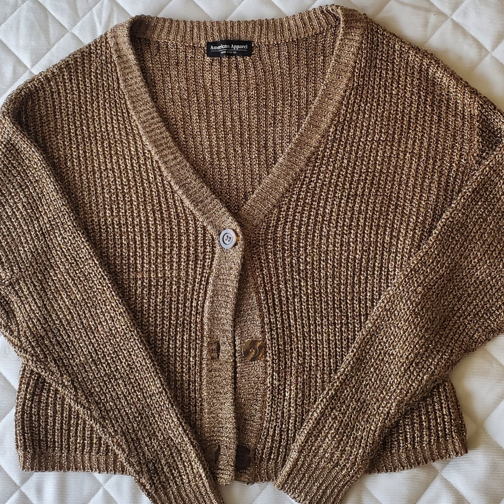American Apparel Crop Cardigan Metallic Gold